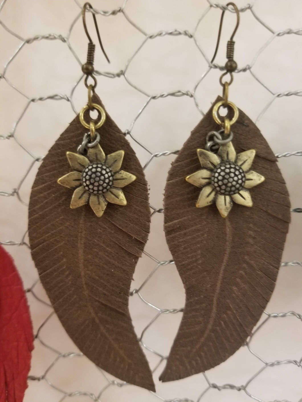 Sunflower leather earrings