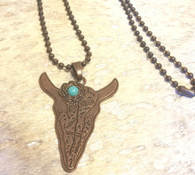 Load image into Gallery viewer, Metal Bull skull necklace
