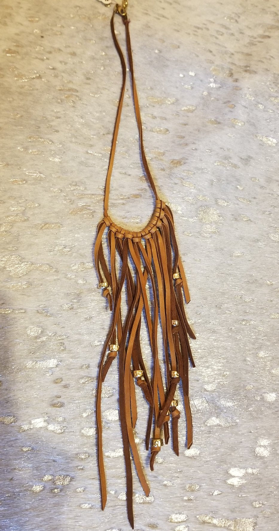 Leather fringed necklace