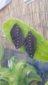 Leaves swarovski leather earrings