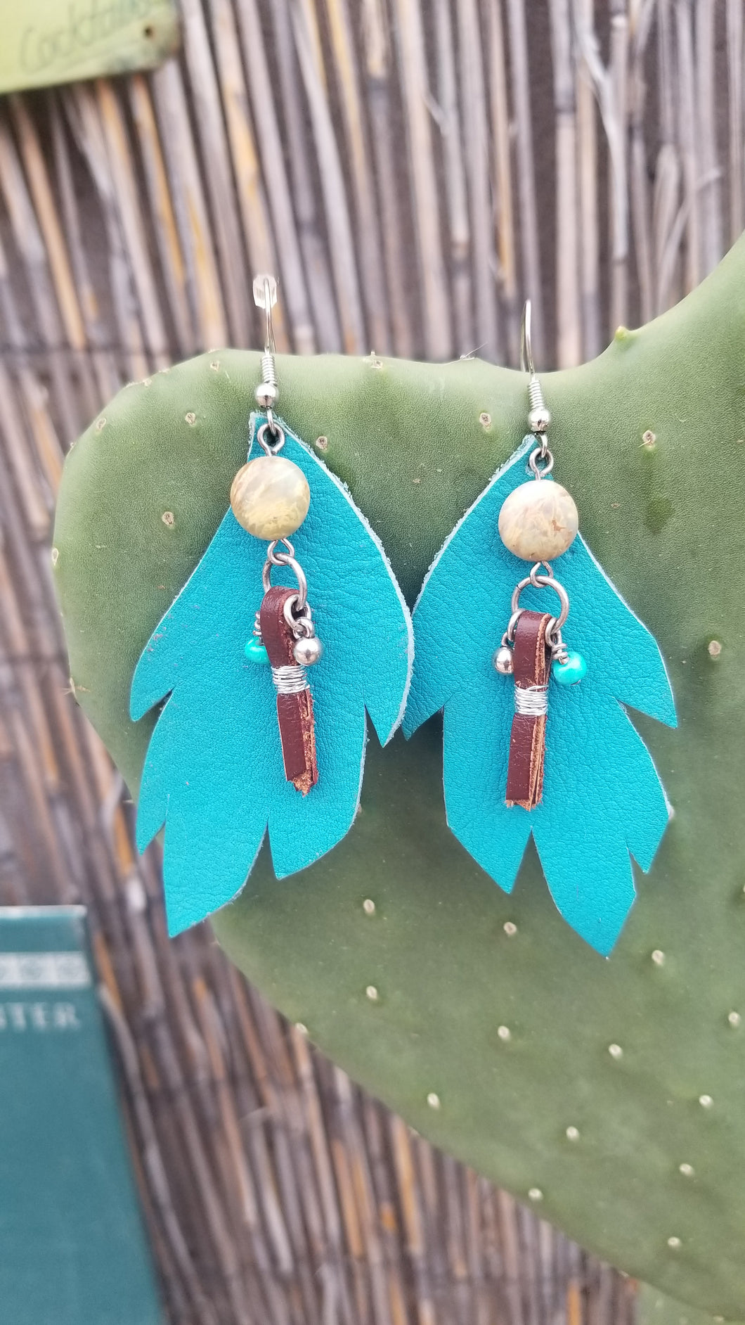 Leather turquoise earrings