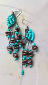 Seeds and coffee beads earrings