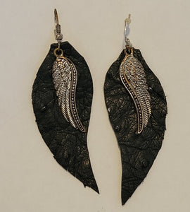 Angel wings leather earrings