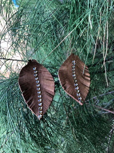 Leaves swarovski leather earrings