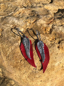 Angel wings leather earrings