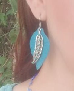 Leather boho turquoise earrings