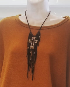 Leather fringed necklace