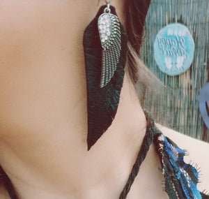 Angel wings leather earrings